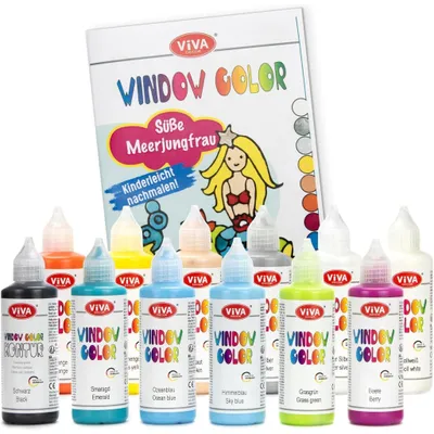 Produktbild von LM-Kreativ Window Color Set Süße Meerjungfrau – abziehbare Fensterfarbe auf Wasserbasis für Glas, Spiegel und Fliesen