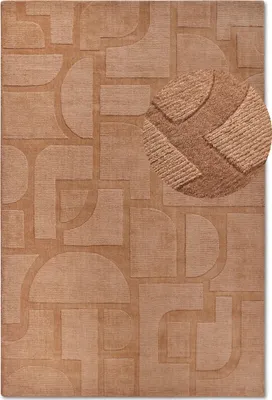 Zdjęcie produktu dla Dywan wełniany do salonu 190x280cm, brązowy tkany ręcznie z efektem 3d