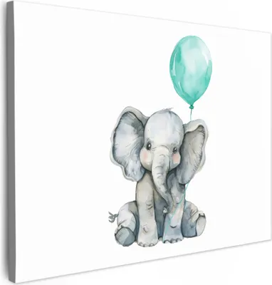 Produktbild von Leinwand Bilder 80x60 cm - Kinder Ballon - Elefant - Blauer, Bilder Wohnzimmer Modern, Wanddeko