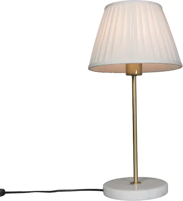 Produktbild von QAZQA - Retro Retro Tischlampe Messing mit Plissee Schirm Creme 25 cm - Kaso I Wohnzimmer I Schlafzimmer - Stahl Rund - LED geeignet E27