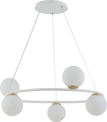 Zdjęcie produktu dla Lampa wisząca dekoracyjna nowoczesna biały ring pięć szklanych białych kul Gama Koło 5xG9 12W Sigma Lighting