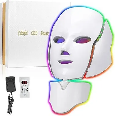Produktbild von LED Gesicht Màsk Lichttherapie, Gesicht Rotlicht Therapie, 7-1 Farbe LED Gesicht Haut, Hautpflege, geeignet für den Hals Schönheitssalon und Heim