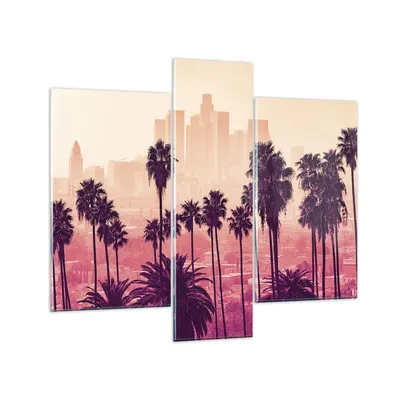 Produktbild von Bilder auf glas - 3 Teile - Elche Angeles Palmen - 95x80cm - Glasbilder - Wandbilder - Bilder - zum Aufhängen bereit - Wanddekoration aus Glas - Glas Bilder - Wandbild auf Glas - GCB95x80-4285