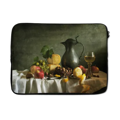 Produktbild von MuchoWow® Laptop Hülle 13 Zoll Rustikal - Käse - Teekanne - Obst - Stilleben Laptoptasche - Laptophülle - Sleeve - Rundumschutz