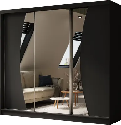 Produktbild von Masseno Schiebetürenschrank VOCE 240 cm Kleiderschrank Schlafzimmer Schrank 3-türig mit Spiegel Schwarz