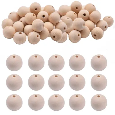 50 Holzperlen, 20 mm, rund, unbehandelt, für DIY-Schmuck