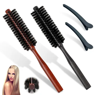 Image de Lot de 2 brosses à cheveux rondes en poils de sanglier