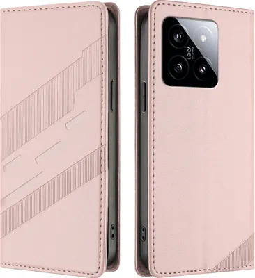 Image de Etui pour Xiaomi 14, étui en cuirPolyuréthaneavec fente pour cartes et fonction stand Rose