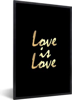Produktbild von MuchoWow® Gerahmtes Poster Zitat - Liebe - Gold 60x90 cm - Poster mit Schwarzem Bilderrahmen Wandposter Rahmen Foto Bilder - Kunst
