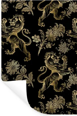 Produktbild von MuchoWow® Wandtattoo Wandsticker Wandaufkleber Muster - Löwe - Gold - Schwarz 60x90 cm Selbstklebend und Repositionierbar - Sticker - Dekorfolie