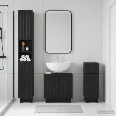 Immagine prodotto di Maison Exclusive - Sistema di mobili da bagno in 3 pezzi, modello EDE, realizzato in pannello di legno nero