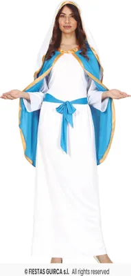 Produktbild von Jungfrau Maria Damenkostüm - Blaues Cape, Weißes Kleid & Kopftuch Gr. M - XL, Größe:L