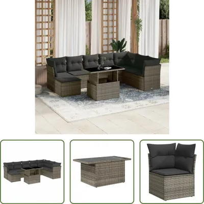 Produktbild von The Living Store 9-tlg. Garten-Sofagarnitur mit Kissen Grau Poly Rattan