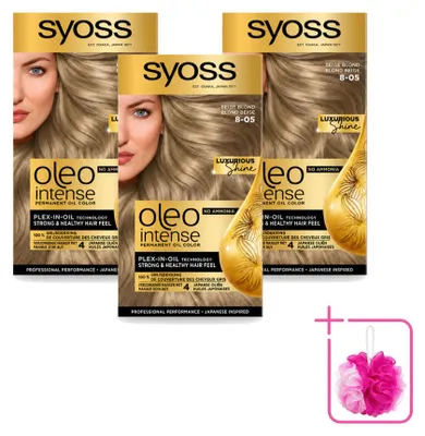 Image de 3 x SYOSS Oleo Intense 8-05 Blond Beige - Coloration permanente pour cheveux sans ammoniaque - Pack économique - 3 pièces