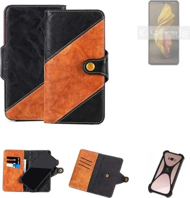 Produktbild von K-S-Trade Handyhülle Schutzhülle Bookstyle Case Wallet-Case kompatibel mit Sharp Aquos R7 Handy Cover Bumper Klapphülle schwarz hellbraun 1x