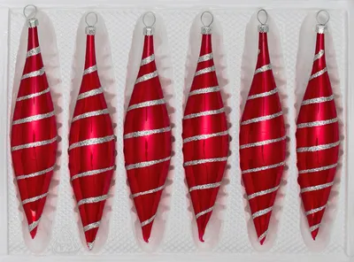 Produktbild von 6 tlg. Glas-Zapfen Set in Hochglanz Rot Candy Silberne-Spiralen