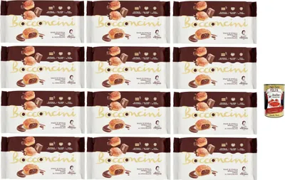 Produktbild von Matilde Vicenzi millefoglie Bocconcini al cioccolato, Blätterteigbacken, knusprige und zarte, süße Snack aus raffiniertem Gebäck, gefüllt mit Schokoladencreme 12x 100g + Italian gourmet polpa 400g