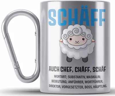 Produktbild von Trendation - Chef Edelstahl Tasse Karabiner Geschenke Lustig Karabiner Edelstahl Tasse Karabiner Edelstahl Abschied Spruch Geschenkidee (Silber)