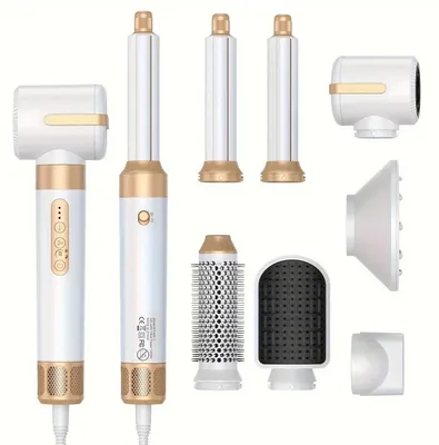 Produktbild von 7-in-1 Haarstyler - Haartrockner, Glätteisen & Lockenstab - Negative Ionen - 1400W Bürstenloser Hochgeschwindigkeitsmotor - Diffusor & Mehrere Aufsätze - Schwarz