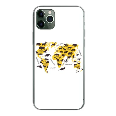 Produktbild von MuchoWow® Handyhülle Schutzhülle Hülle für iPhone 11 Pro Max Weltkarte - Tiere - Gelb Silikon Softcase Handy Hülle - Schutz
