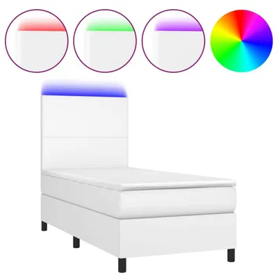 Image de vidaXL Lit Boxspring avec matelas & LED Blanc 80x200 cm Similicuir