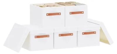 Produktbild von Set aus 5 faltbaren Aufbewahrungsboxen mit Deckel, Weiß