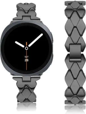 Produktbild von Stravo dünnes Metallarmband mit Diamantmuster für Samsung Galaxy Watch 9 / 8 (40/44mm) & Watch 8 Classic 46mm – Damen-Edelstahlarmband – Schwarz
