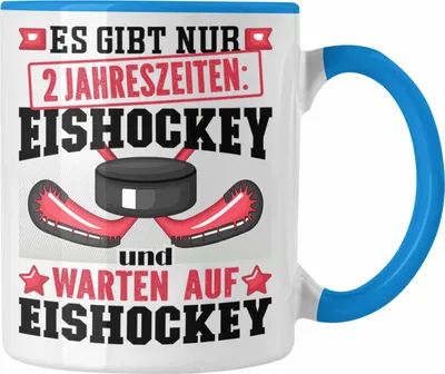 Produktbild von Trendation - Eishockey Tasse Geschenk für Eishockey-Spieler Geschenkidee 2 Jahreszeiten (Blau)