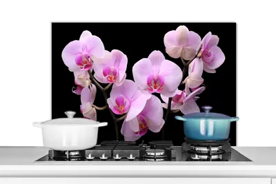 Produktbild von KitchenYeah® Spritzschutz Küche - Küchenrückwand - Wandschutz für Herd und Spüle - Orchidee - Blumen - Rosa - Flora 90x60 - Alu-Dibond (Alternative zum Spritzschutz aus Glas) - Hitzebeständig - Herds