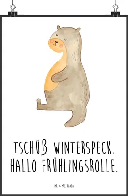 Produktbild von Mr. & Mrs. Panda Bild Otter Bauch DIN A2 - Weiß - Geschenk, kunstdruck poster, Wandbild, Plakat, Sportmuffel, wanddeko, Essen. Foodlover, Winterspeck, drucke