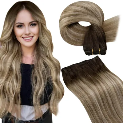 Image de Extensions de cheveux synthétiques, type tresse, effet ombré brun-blond, longueur 60 cm, poids 100g, à tisser