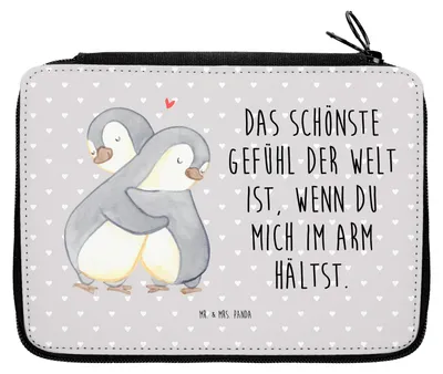Produktbild von Mr. & Mrs. Panda Etui Pinguine Kuscheln - Grau Pastell - Geschenk, Freundin, Valentinstag, für Frauen, Bleistiftetui, Mäppchen, Federmäppchen, Liebesbeweis, Mitbringsel