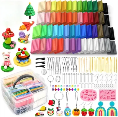 Image de Kit de pâte polymère, 54 couleurs de pâte à modeler thermodurcissable avec 19 outils de modelage et accessoires – Kit de pâte à modeler pour le bricolage, la fabrication de bijoux et les sculptures artistiques