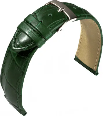 Produktbild von Barington Kroko-Print Uhrenarmband Leder grün Krokoprägung gepolstert, Stegbreite:22mm, Schließe:Silbern