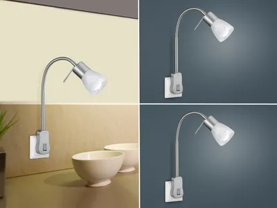 Produktbild von 2er SET LED Steckerspot Silber mit Flexarm, Nachttischlampe für Wand Leselampe