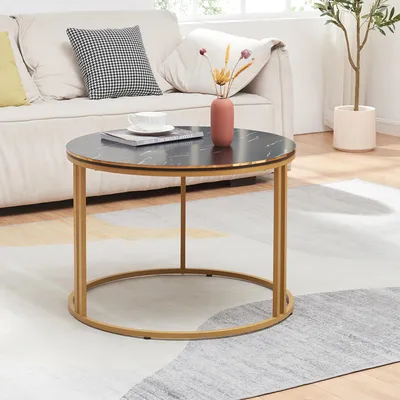 Image de Table basse 'Aulum' 50 x 70 cm marbre, noir / or