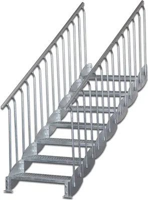 Produktbild von Wangentreppe mit Bodenstütze | Höhe: 146-160 cm, Stufenbreite: 100 cm | Beidseitiges Geländer