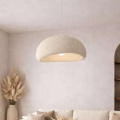 Obrázok produktu pre Závesná lampa Milton & Oldbrook Japandi, Ø 60 cm, Tuzla, béžová, vzhľad kameňa