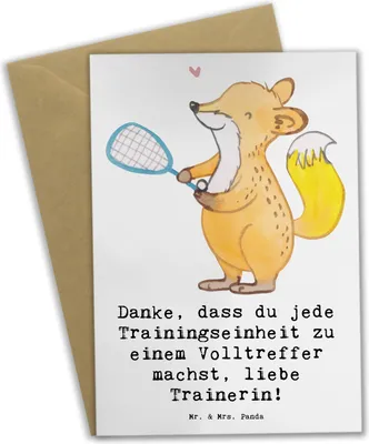 Produktbild von Mr. & Mrs. Panda Klappkarte Squash Trainerin Danke - Weiß - Geschenk, Danksagung, Squashtraining, einladungskarten, weihnachtskarten, Sportart, vatertagskarte, osterkarte