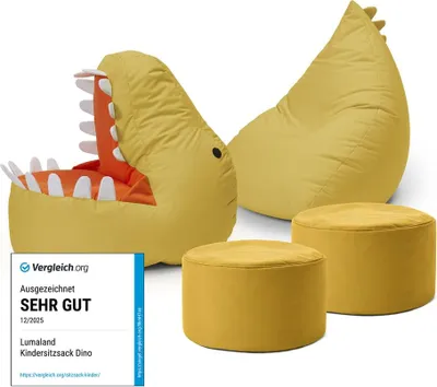 Obrázok produktu pre LUMALAND Detská sada vakov na sedenie „Dino“ (4 ks) – horčicovožltá