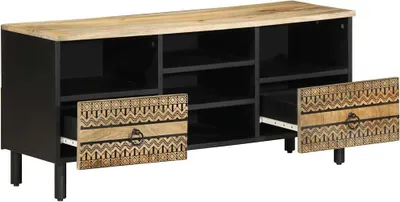 Zdjęcie produktu dla vidaXL Szafka pod TV czarna 100x33,5x46 cm Surowe drewno mango