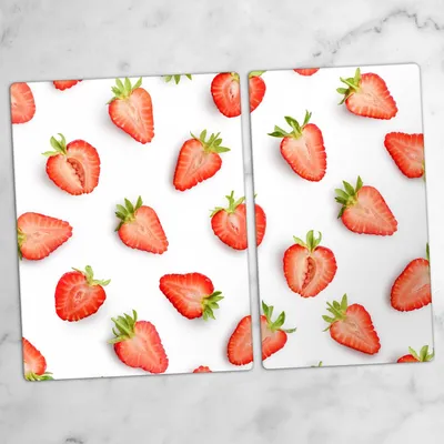Produktbild von Glas-Herdabdeckplatten Glaskeramikkochfeld-Abdeckung Spritzschutz Schneidebrett Zweiteilige Glas 70x52 cm Früchte Erdbeeren