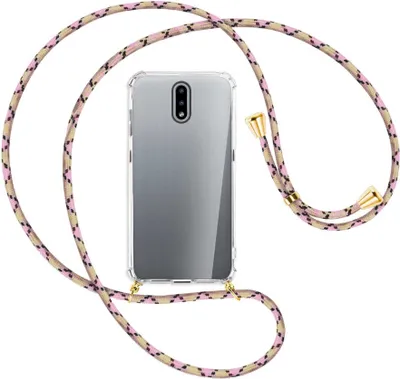 Produktbild von Handykette Backcover-Schutzhülle mit Band (Metall goldfarben) für Nokia 2.3 - rosa Karo