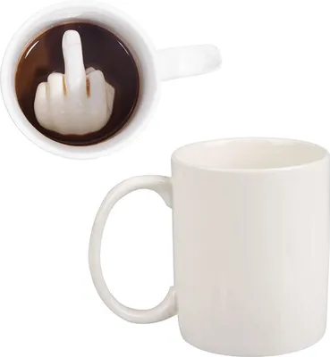 Produktbild von Mad Monkey Mittelfinger Tasse - Tasse mit Mittelfinger am Boden, Weiß