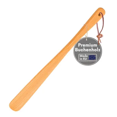 Produktbild von TOPANBIETER 999 Schuhlöffel klein 37 cm aus geöltem Buchenholz - Schuhanzieher mit Lederband - ergonomischer Holz-Schuhanzieher - nachhaltig & stabil
