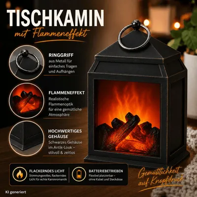Produktbild von LED Tischkamin Tischfeuer Laterne Kaminfeuer Elektrokamin elektrischer Kamin