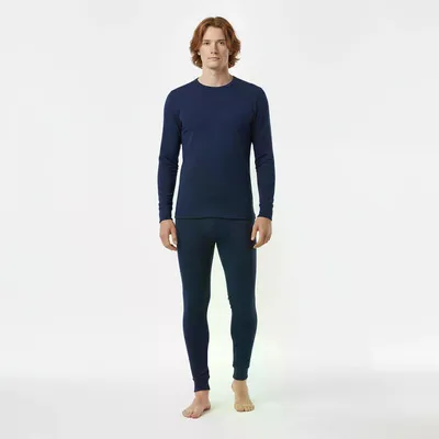 Immagine prodotto di Set di biancheria intima termica da uomo Gaubert, taglia L - Lana, traspirante, termoregolatrice e antiodore - blu navy