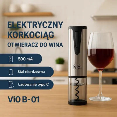 Zdjęcie produktu dla Elektryczny Korkociąg Otwieracz Do Wina ViO B-01 - Akumulatorowy ładowalny
