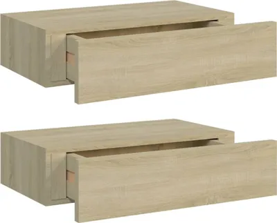 Produktbild von Wandregale mit Schubladen 2 Stk. Eichen-Optik 40x23,5x10 cm MDF