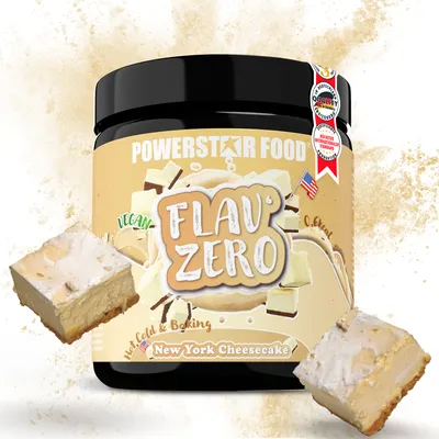 Produktbild von Powerstar FLAV’ ZERO 250 g | Geschmackspulver kalorienarm & vegan | Aromapulver für Speisen, Shakes & zum Backen | New York Cheesecake
